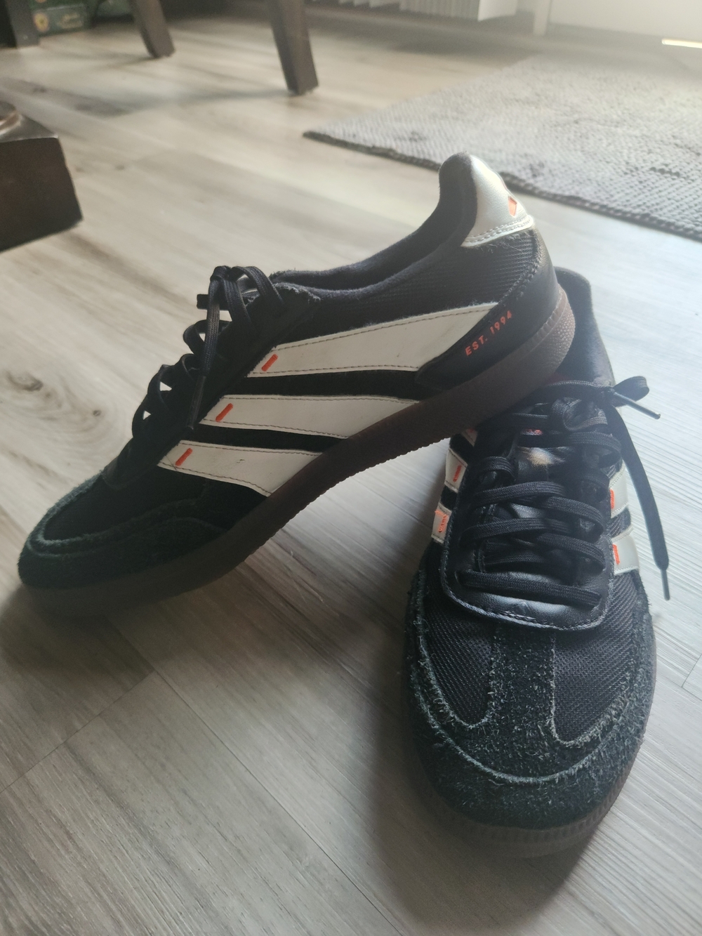 adidas Predator Black and White Low-Top Lace Sneakers with Red Accents